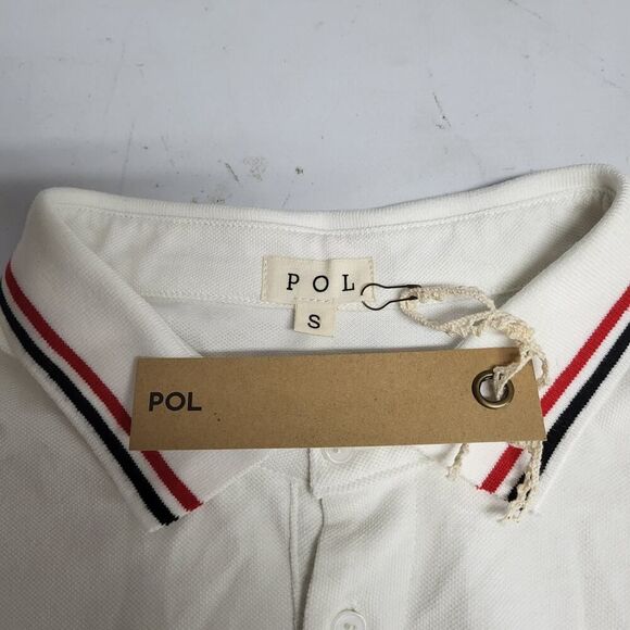 NEW POL Woman's Small White Cotton Short Sleeve Polo Shirt Red Black Stripe Trim - Picture 12 of 15